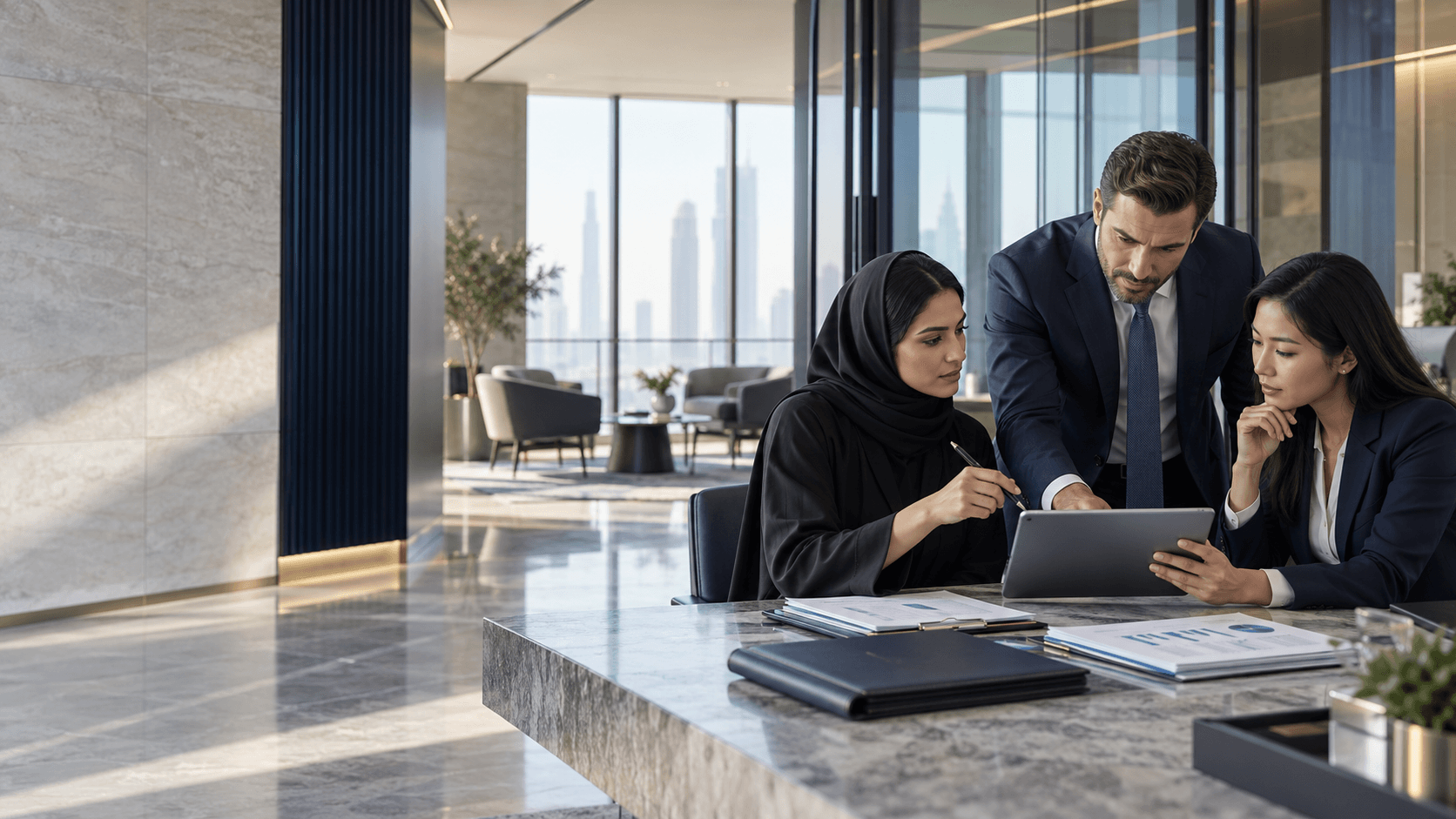 Banking operations and compliance specialists reviewing a financial case together